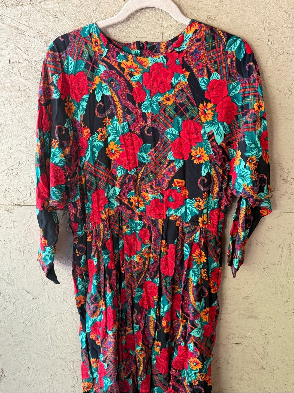 Floral Paisley Midi Dress in Black and Red